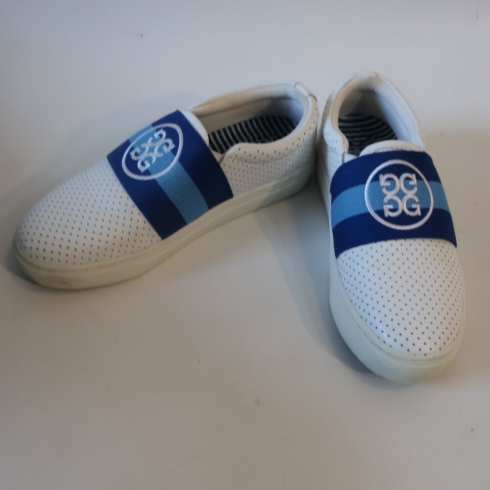 Women G-Fore White Blue Perforated Banded Slip-On Golf Sneaker 6.5